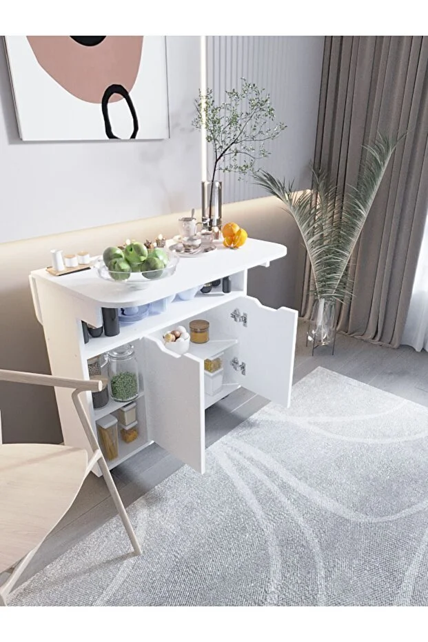 Kelebek Yemek Masası Mutfak Masası Katlanır Pratik Tekerlekli Oval